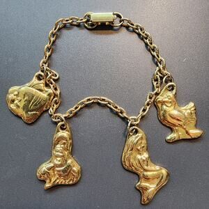 Disney's The Little Mermaid Character Charm Bracelet 4 Charms Gold Tone Vintage